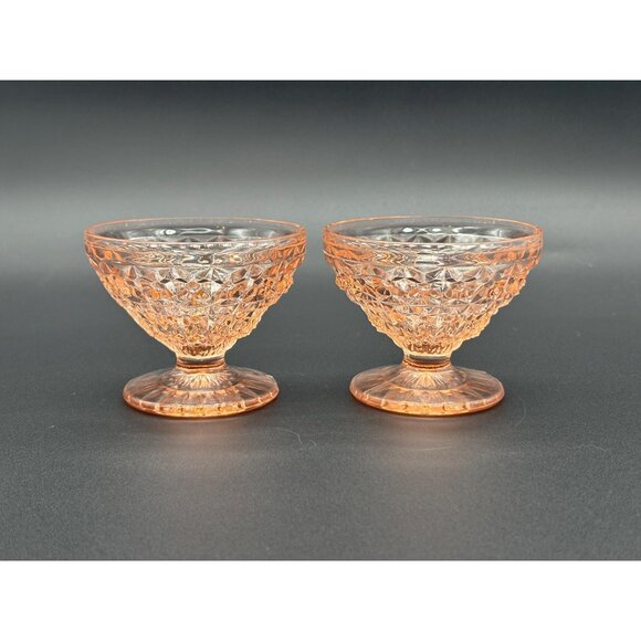 Vintage Jeannette Holiday Buttons & Bows Pink Depression Glass Sherbert Cups - Picture 5 of 9